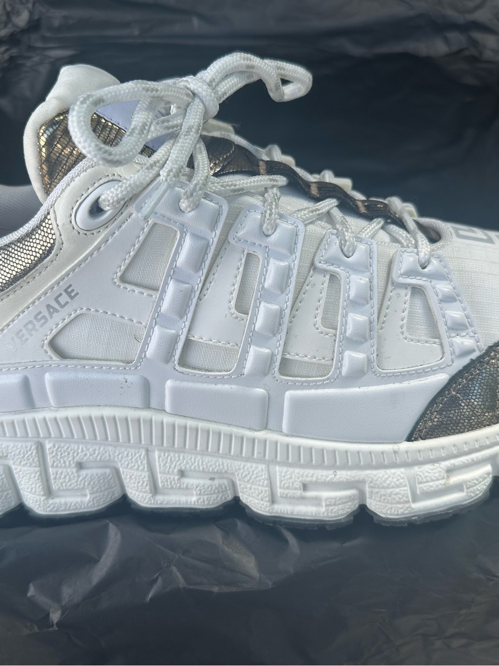 Versace White Sneakers with Metallic Gold Trim